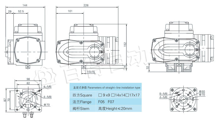 QT氣動執行器外形尺寸圖